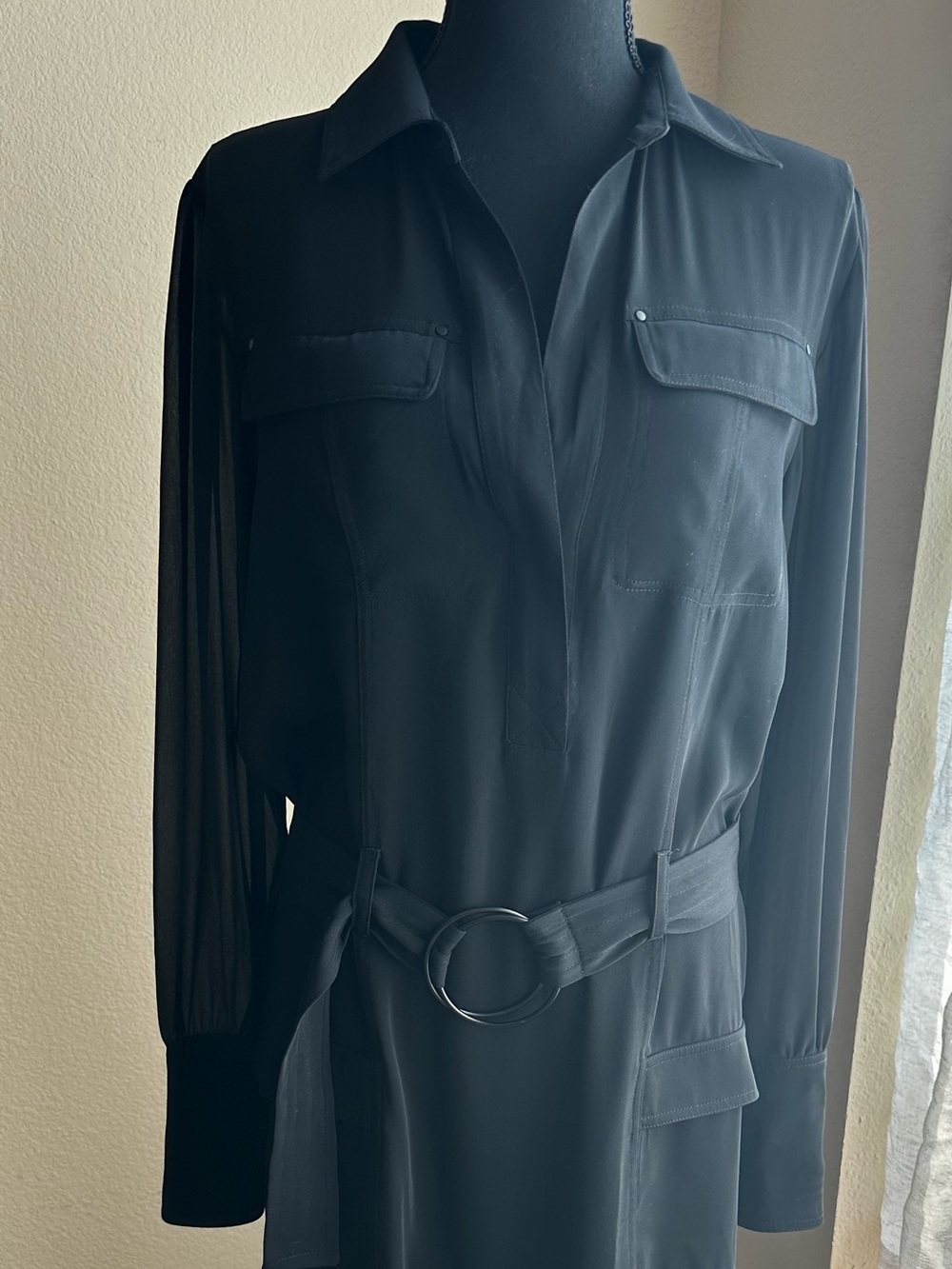 Laundry by Shelli Segal Utility Shirt Dress Belted Size 12 Black